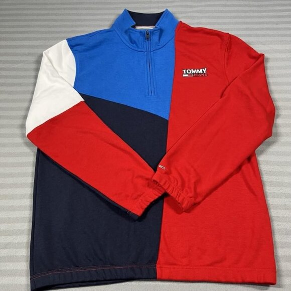 Tommy Hilfiger Sweatshirt Mens Medium Red Blue Colorblock Pullover 1/4 Zip - Picture 11 of 12